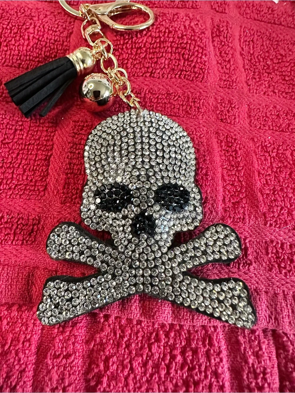 Rhinestone Skull & Crossbones Keychain Bag Charm - Black